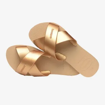 Sandales Havaianas Aqua Metallic dorées 4148866-0570 avec brides croisées en X et finition métallisée
