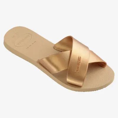 Sandales Havaianas Aqua Metallic dorées 4148866-0570 avec brides croisées en X et finition métallisée