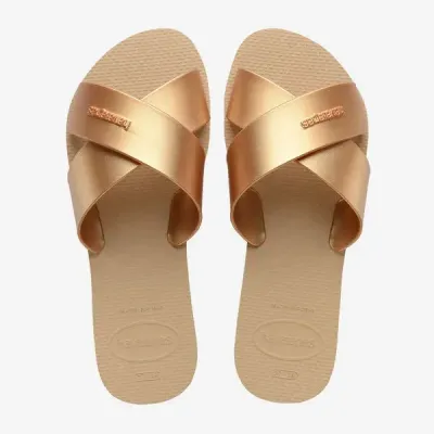 Sandales Havaianas Aqua Metallic dorées 4148866-0570 avec brides croisées en X et finition métallisée