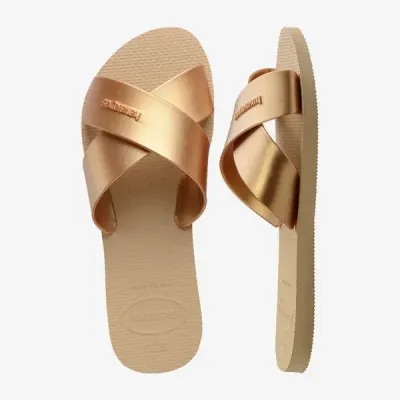 Sandales Havaianas Aqua Metallic dorées 4148866-0570 avec brides croisées en X et finition métallisée