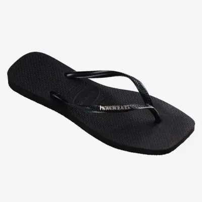 Tongs Havaianas Square Logo Metallic noires 4148257-2976 à bout carré avec brides fines et logo métallique