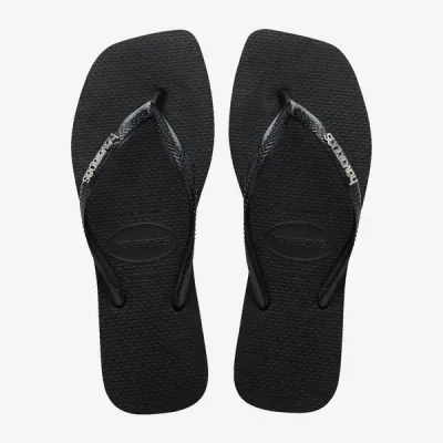 Tongs Havaianas Square Logo Metallic noires 4148257-2976 à bout carré avec brides fines et logo métallique