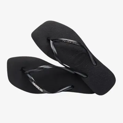 Tongs Havaianas Square Logo Metallic noires 4148257-2976 à bout carré avec brides fines et logo métallique