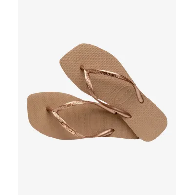 Tongs Havaianas Square Logo Metallic beige 4148257-5282 à bout carré avec brides fines et logo métallique