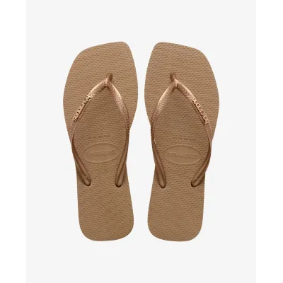 Tongs Havaianas Square Logo Metallic beige 4148257-5282 à bout carré avec brides fines et logo métallique