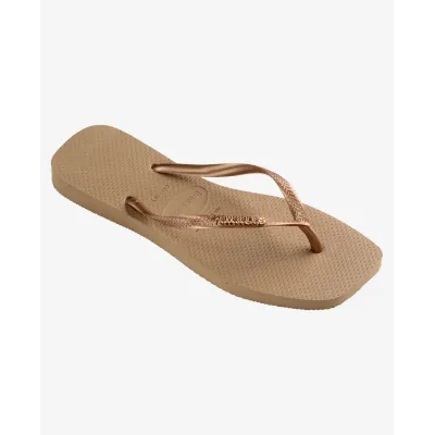 Tongs Havaianas Square Logo Metallic beige 4148257-5282 à bout carré avec brides fines et logo métallique