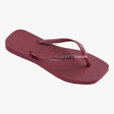Tongs Havaianas Square Logo Metallic rouges 4148257-9339 à bout carré, brides fines pailletées et logo métallique