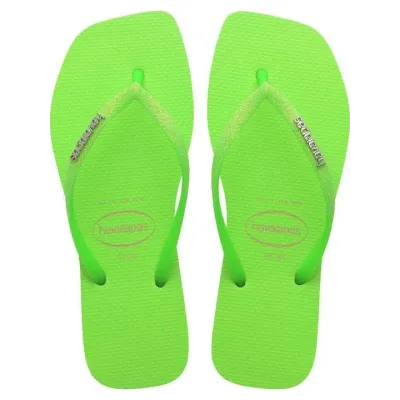Tongs Havaianas Slim Square Glitter Neon vert lime 4148927-1496 à bout carré avec brides pailletées