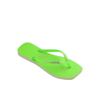 Tongs Havaianas Slim Square Glitter Neon vert lime 4148927-1496 à bout carré avec brides pailletées