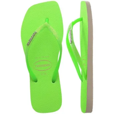 Tongs Havaianas Slim Square Glitter Neon vert lime 4148927-1496 à bout carré avec brides pailletées