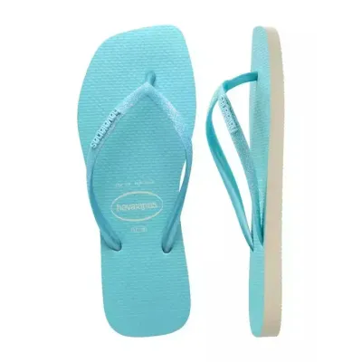 Tongs Havaianas Slim Square Glitter Neon bleues 4148927-8747 à bout carré avec brides pailletées