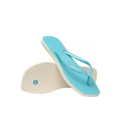 Tongs Havaianas Slim Square Glitter Neon bleues 4148927-8747 à bout carré avec brides pailletées