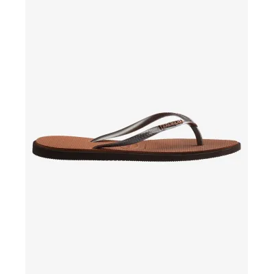 Tongs Havaianas Slim Point marron 4149584-0727 à bout pointu avec brides fines et logo métallique