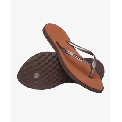 Tongs Havaianas Slim Point marron 4149584-0727 à bout pointu avec brides fines et logo métallique