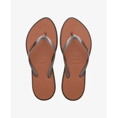 Tongs Havaianas Slim Point marron 4149584-0727 à bout pointu avec brides fines et logo métallique