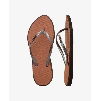 Tongs Havaianas Slim Point marron 4149584-0727 à bout pointu avec brides fines et logo métallique