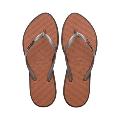Tongs Havaianas Slim Point marron 4149584-0727 à bout pointu avec brides fines et logo métallique