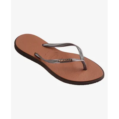 Tongs Havaianas Slim Point marron 4149584-0727 à bout pointu avec brides fines et logo métallique