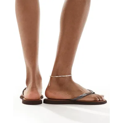 Tongs Havaianas Slim Point marron 4149584-0727 à bout pointu avec brides fines et logo métallique