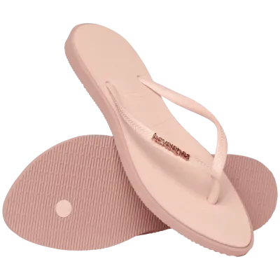 Tongs Havaianas Slim Point roses 4149584-3544 à bout pointu avec brides ultra-fines et logo métallique