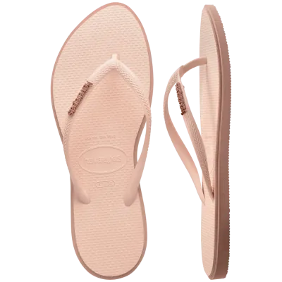Tongs Havaianas Slim Point roses 4149584-3544 à bout pointu avec brides ultra-fines et logo métallique