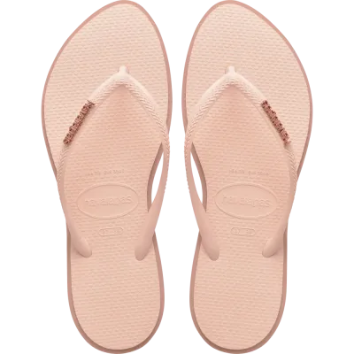 Tongs Havaianas Slim Point roses 4149584-3544 à bout pointu avec brides ultra-fines et logo métallique