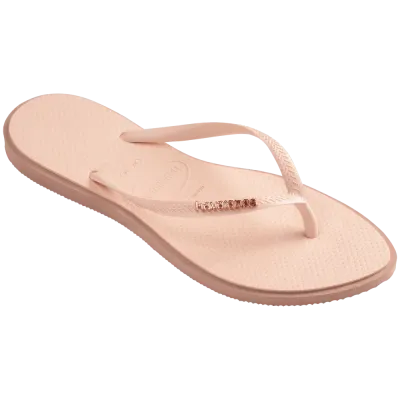 Tongs Havaianas Slim Point roses 4149584-3544 à bout pointu avec brides ultra-fines et logo métallique