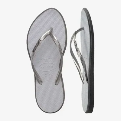 Tongs Havaianas Slim Point grises 4149584-5178 à bout pointu avec brides fines et logo métallique