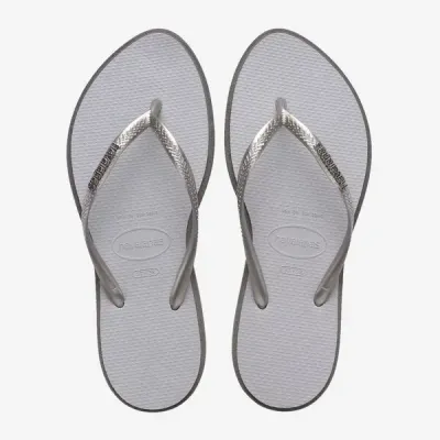 Tongs Havaianas Slim Point grises 4149584-5178 à bout pointu avec brides fines et logo métallique
