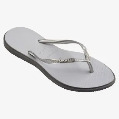Tongs Havaianas Slim Point grises 4149584-5178 à bout pointu avec brides fines et logo métallique