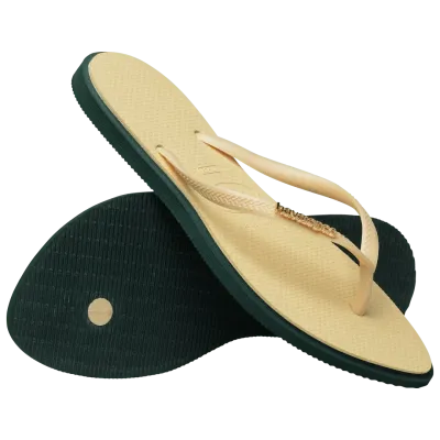 Tongs Havaianas Slim Point jaunes 4149584-5266 à bout pointu avec brides fines et logo métallique