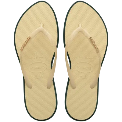 Tongs Havaianas Slim Point jaunes 4149584-5266 à bout pointu avec brides fines et logo métallique