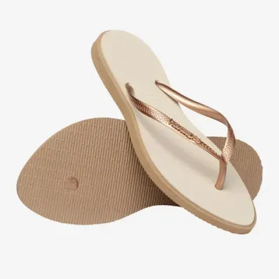 Tongs Havaianas Slim Point blanches 4149584-6842 à bout pointu avec brides fines et logo métallique