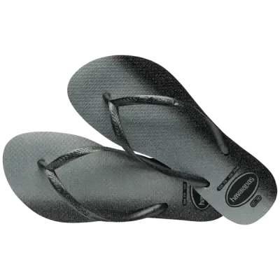 Tongs Havaianas Slim Gloss noires 4145617-1069 avec paillettes holographiques et brides métallisées