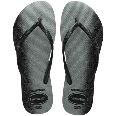 Tongs Havaianas Slim Gloss noires 4145617-1069 avec paillettes holographiques et brides métallisées