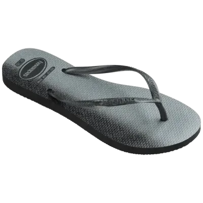 Tongs Havaianas Slim Gloss noires 4145617-1069 avec paillettes holographiques et brides métallisées