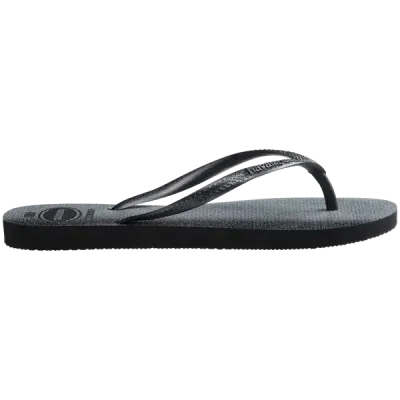 Tongs Havaianas Slim Gloss noires 4145617-1069 avec paillettes holographiques et brides métallisées