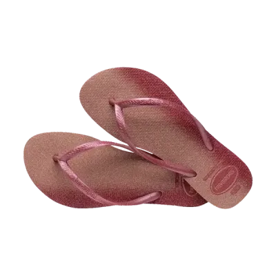 Tongs Havaianas Slim Gloss roses 4145617-9339 avec paillettes holographiques et brides métallisées