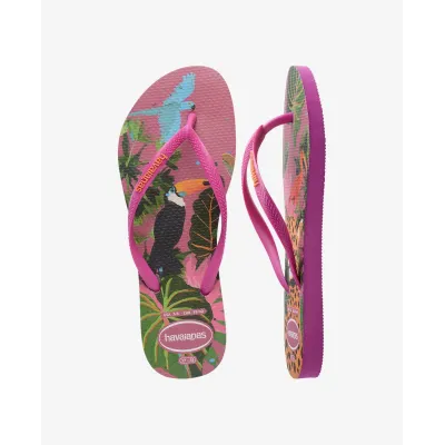 Tongs Havaianas Slim Summer Bliss roses 4149813-4622 à imprimé tropical avec brides fines