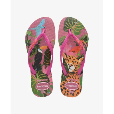 Tongs Havaianas Slim Summer Bliss roses 4149813-4622 à imprimé tropical avec brides fines