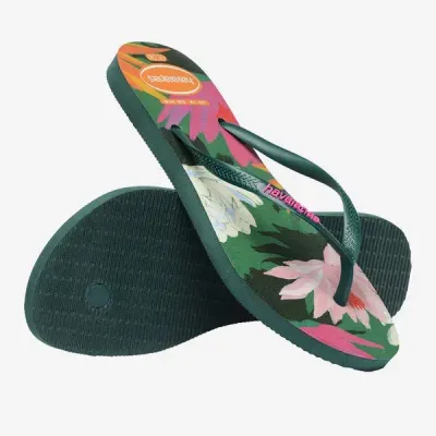 Tongs Havaianas Slim Summer Bliss vertes 4149813-5266 à imprimé tropical avec brides fines