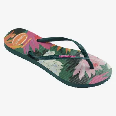 Tongs Havaianas Slim Summer Bliss vertes 4149813-5266 à imprimé tropical avec brides fines