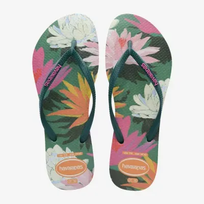 Tongs Havaianas Slim Summer Bliss vertes 4149813-5266 à imprimé tropical avec brides fines