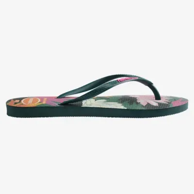 Tongs Havaianas Slim Summer Bliss vertes 4149813-5266 à imprimé tropical avec brides fines