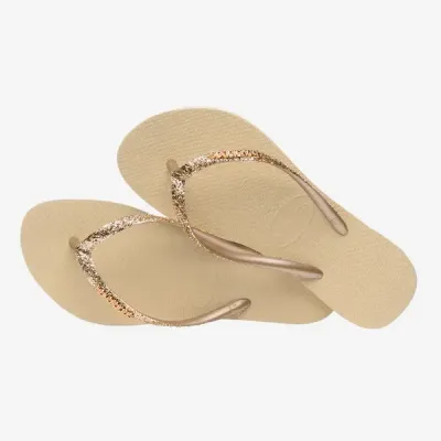 Tongs enfant Havaianas Kids Slim Glitter II beige 4146975-0154 avec brides à paillettes