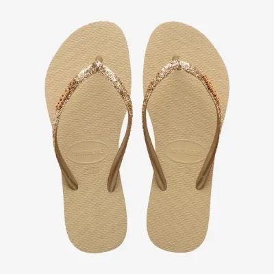 Tongs enfant Havaianas Kids Slim Glitter II beige 4146975-0154 avec brides à paillettes