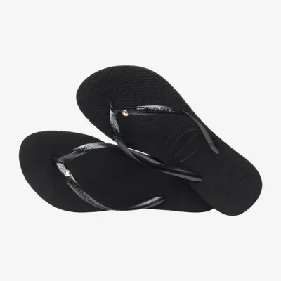 Tongs Havaianas Slim Crystal Swarovski® II noires 4145651-0090 avec brides métallisées et cristal