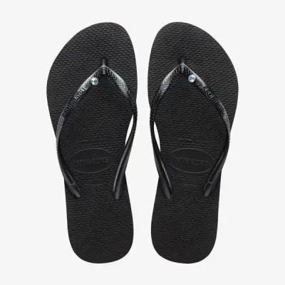 Tongs Havaianas Slim Crystal Swarovski® II noires 4145651-0090 avec brides métallisées et cristal
