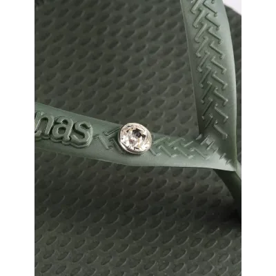 Tongs Havaianas Slim Crystal Swarovski® II vert olive 4145651-4896 avec brides métallisées et cristal