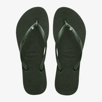 Tongs Havaianas Slim Crystal Swarovski® II vert olive 4145651-4896 avec brides métallisées et cristal